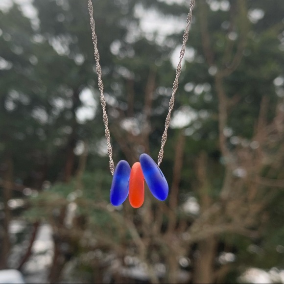 Sterling Silver Sea Glass Trio Necklace New - Picture 3 of 5